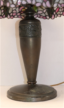 Beautiful Tiffany Type Leaded Glass Lamp with Bronze Base - Wisteria Flower Shade - Lamp Measures 23 Tall Shade Measures 12 Across