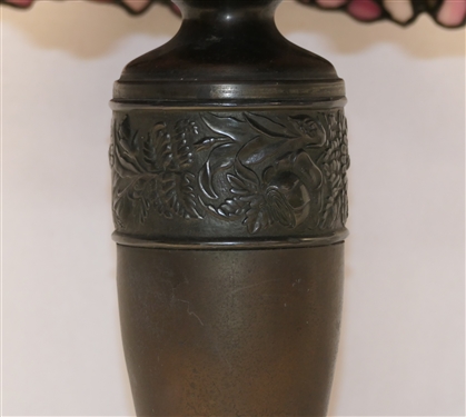 Beautiful Tiffany Type Leaded Glass Lamp with Bronze Base - Wisteria Flower Shade - Lamp Measures 23 Tall Shade Measures 12 Across