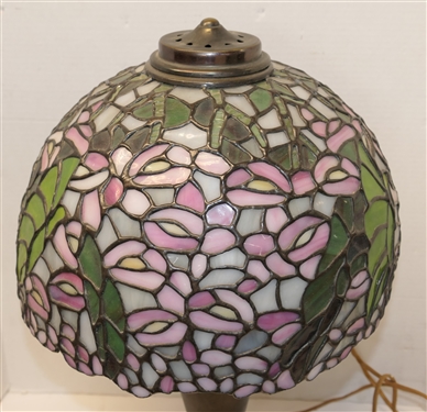 Beautiful Tiffany Type Leaded Glass Lamp with Bronze Base - Wisteria Flower Shade - Lamp Measures 23 Tall Shade Measures 12 Across