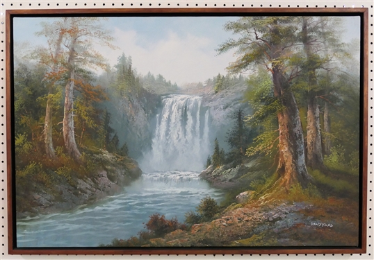 Beautiful Oil On Canvas of a Waterfall Signed Dansford - Beautifully Framed - Frame Measures 25 3/4 by 35 1/2 