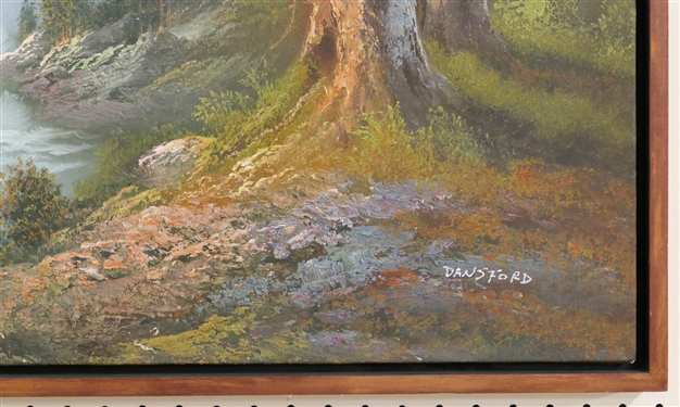 Beautiful Oil On Canvas of a Waterfall Signed Dansford - Beautifully Framed - Frame Measures 25 3/4 by 35 1/2 