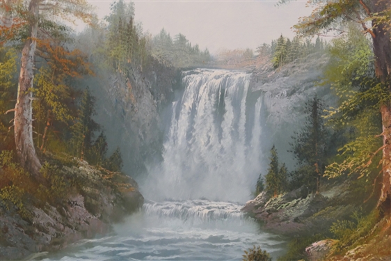 Beautiful Oil On Canvas of a Waterfall Signed Dansford - Beautifully Framed - Frame Measures 25 3/4 by 35 1/2 