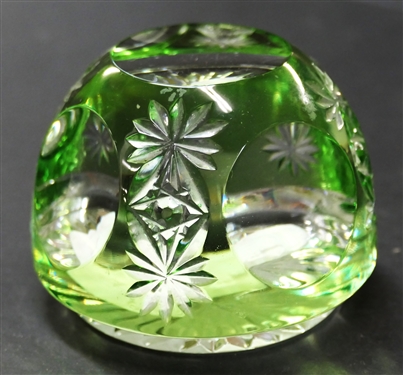 Signed Baccarat France Green Crystal Portrait Paperweight with Portrait of President James Monroe - Measures 2 1/2 Tall 3 1/8 Across