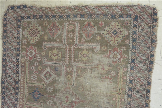 Antique Handmade Oriental Rug - Very Thin - Measures 56 By 45
