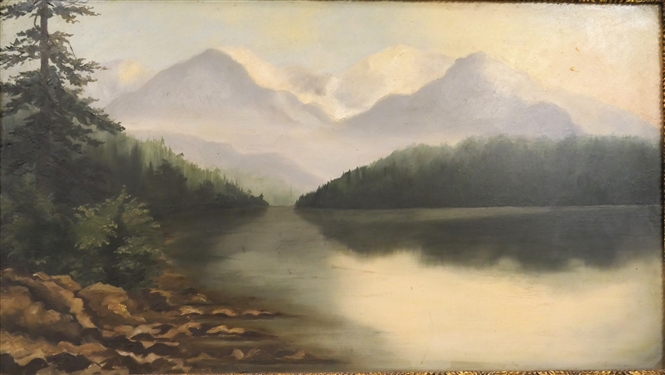 Beautiful Antique Oil on Canvas Landscape Painting in Ornate Gold Gilt Frame - Frame Measures 19 by 29 1/2 