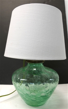 Consolidated Glass Company Catalonian Glass Vase / Lamp - Jade Green in Color with Many Bubbles Throughout As Well As Ribbed Details  - Vase Measures 8 tall - Lamp Overall Measures 14 1/2 Tall 