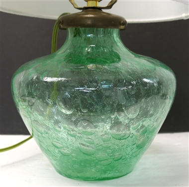 Consolidated Glass Company Catalonian Glass Vase / Lamp - Jade Green in Color with Many Bubbles Throughout As Well As Ribbed Details  - Vase Measures 8 tall - Lamp Overall Measures 14 1/2 Tall 