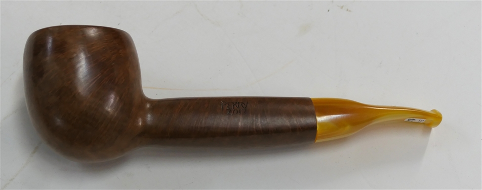 Oversized Handmade Perry Pipe - Marked  Perry 2017 Briar Pipe - Appears Unused -Handmade by Jerry Perry, North Carolina -Yellow Pearlized Stem -   Measures 7 1/4 Long