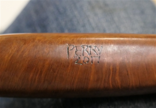 Oversized Handmade Perry Pipe - Marked  Perry 2017 Briar Pipe - Appears Unused -Handmade by Jerry Perry, North Carolina -Yellow Pearlized Stem -   Measures 7 1/4 Long