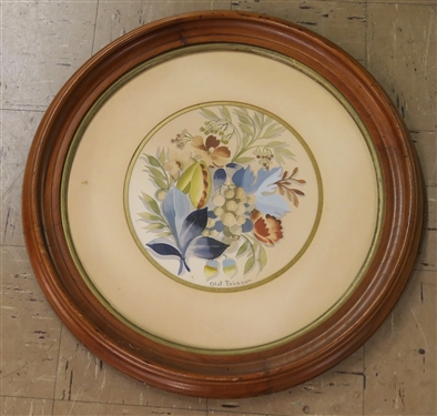 Olaf Erickson Watercolor Botanical Painting - Lovely Flowers in Nice Round Walnut Frame - Framed and Matted - Frame Measures 24 Across