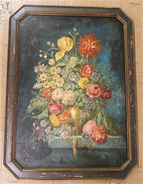Early 20th Century Oil On Board Painting of Flowers - Framed in an Octagon Shaped Frame - Frame Measures 32 by 23 1/2 