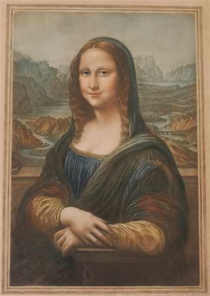 Samuel Arlent - Edwards Hand Colored Mezzotint Engraving After Leonardo Da Vincis Mona Lisa - Artist Pencil Signed - Framed - Frame Measures 22" by 17" 