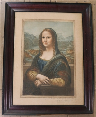 Samuel Arlent - Edwards Hand Colored Mezzotint Engraving After Leonardo Da Vinci's Mona Lisa - Artist Pencil Signed - Framed - Frame Measures 22 by 17 