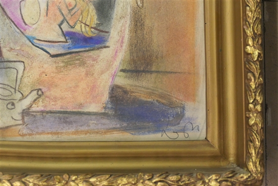 Abstract Modernist Pastel / Watercolor Drawing - By Listed Artist / Illustrator Leon Wall - Framed in Gold Gilt Frame - Frame Measures 10 3/4 by 12 1/4 - Some Minor Gold Loss on Frame 