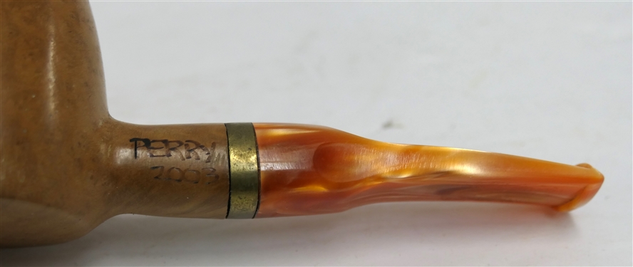 Smaller Handmade Perry Pipe - Marked Perry 2003 - Orange Pearlized Stem - Overall Measures 4 1/2 Long - Very Minimal Use