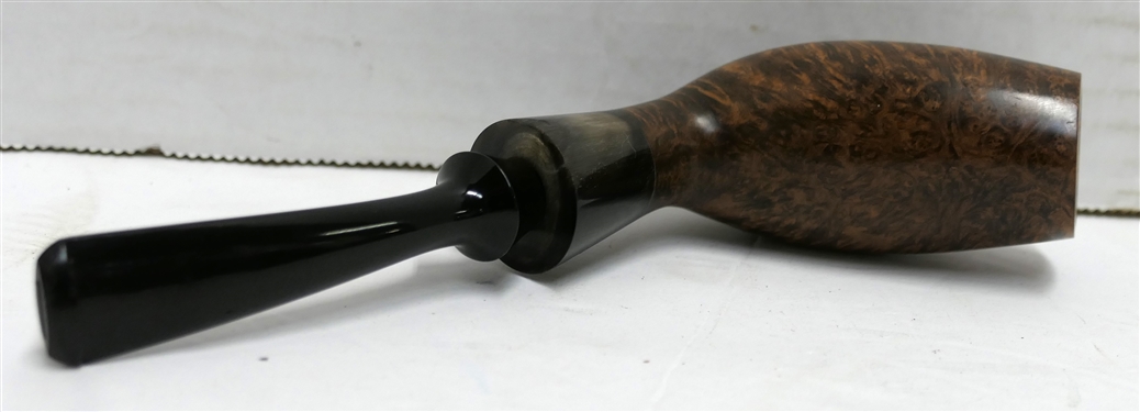 Moretti Smoking Pipe Dated 2016 - Number 5555 1 - Beautiful Wood Grain - Horn Extension - Small Chip on Extension - Measures 6 1/2 Long Elongated Bowl Measures 2 3/4 Tall