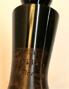 Moretti Smoking Pipe Dated 2016 - Number 5555 1 - Beautiful Wood Grain - Horn Extension - Small Chip on Extension - Measures 6 1/2 Long Elongated Bowl Measures 2 3/4 Tall