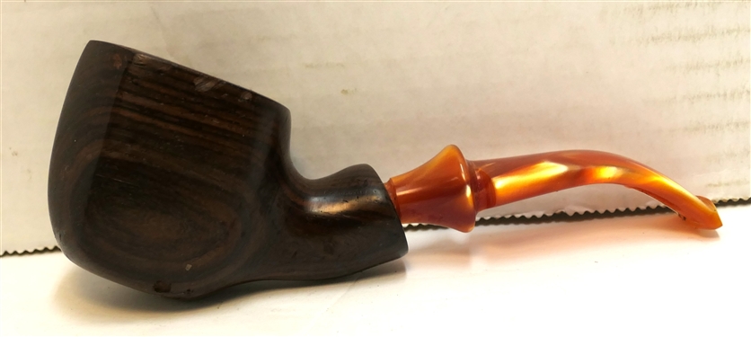 Hand Made Perry Pipe - Marked Perry 2017 - Cocobolo - Amber Colored Pearlized Stem - Pipe Measures 5 Long - Some Overall Scuffs