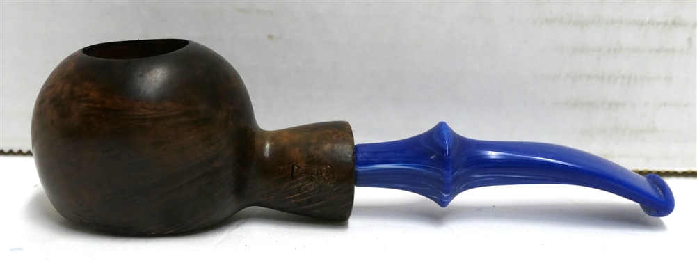 Hand Made Perry Pipe - Marked Perry 2017 Small Bulbous Bowl - Bright Blue Pearlized Stem - Pipe Measures 5 1/4 Long