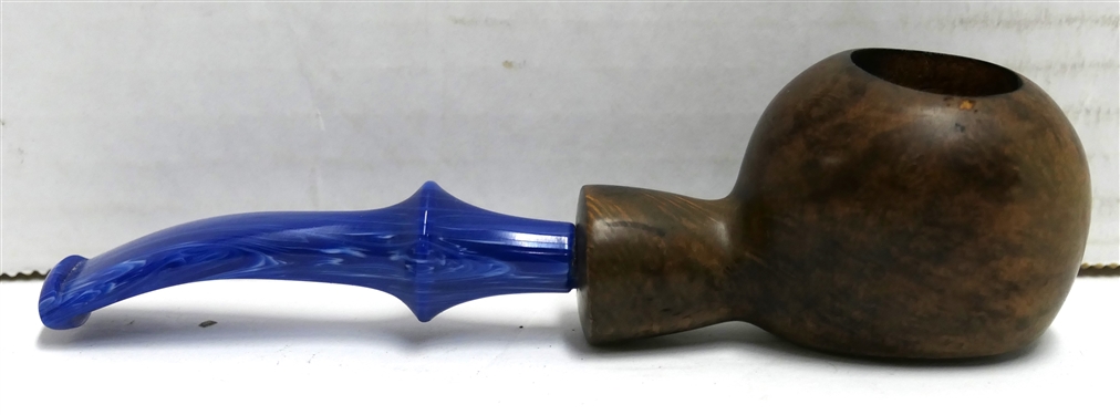 Hand Made Perry Pipe - Marked Perry 2017 Small Bulbous Bowl - Bright Blue Pearlized Stem - Pipe Measures 5 1/4 Long