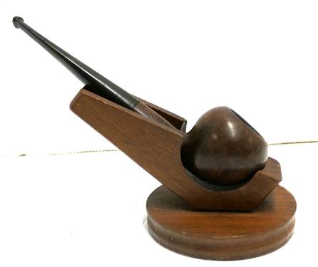 Comoy's Tradition 338 Smoking Pipe - Made in London - with Walnut Pipe Stand - Pipe Measures 5 1/2 Long