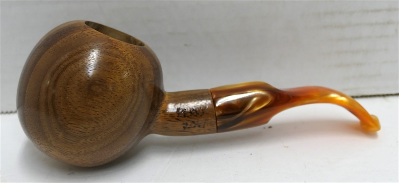 Hand Made Perry Pipe - Marked Perry 2017 - Larger Bulbous Bowl with Amber Colored Pearlized Stem - Hand Made by North Carolina Carver Jerry Perry - Pipe Measures 5 3/4 Long