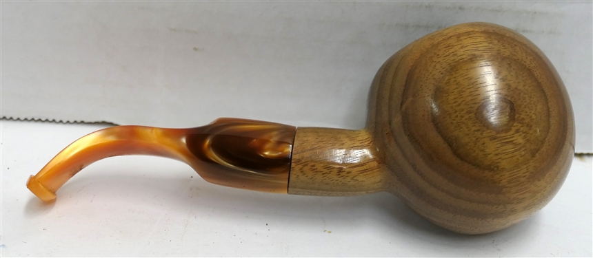 Hand Made Perry Pipe - Marked Perry 2017 - Larger Bulbous Bowl with Amber Colored Pearlized Stem - Hand Made by North Carolina Carver Jerry Perry - Pipe Measures 5 3/4 Long