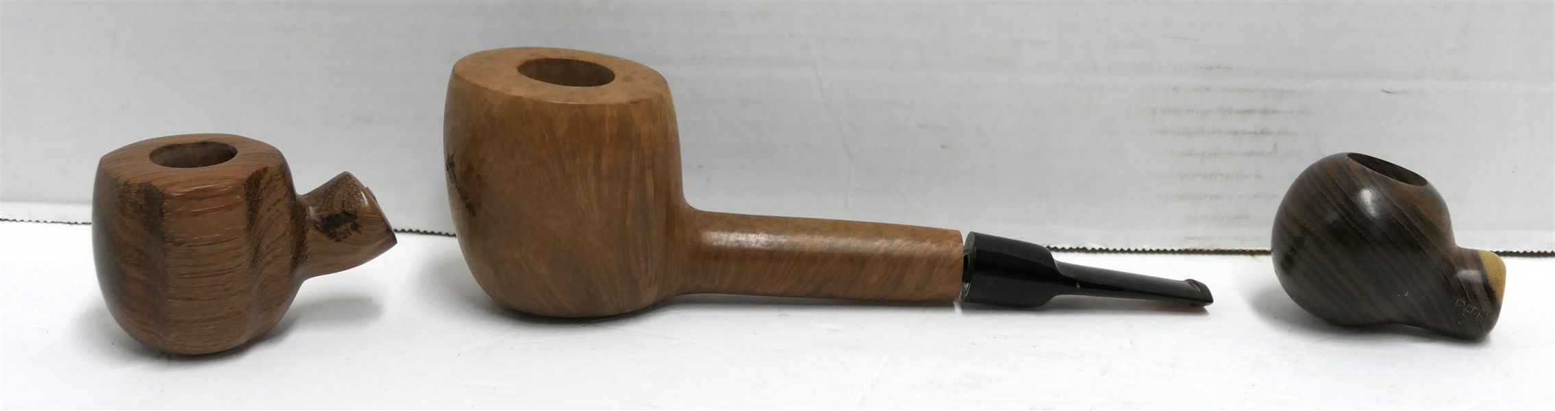 3 Hand Made Perry Pipe Stummels - Dated 2017, 2011, and 2019 - All Hand Made by North Carolina Carver Jerry Perry - 2 Have Broken Stems and 1 Is Missing Stem - Largest Measures 5 3/8" Long,...