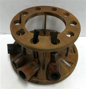 Decatur Industries Rotating 10 Pipe Stand with 4 Smoking Pipes - Pipes including Jobey Denmark, American, and 2 Unmarked