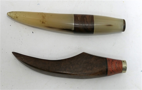 2 Hand Made Pipe Tampers - Wood With Brass Tip Marked with R and Bone with Wood Band and Brass Tip Marked R - Bone Has Some Small Chips to Body 