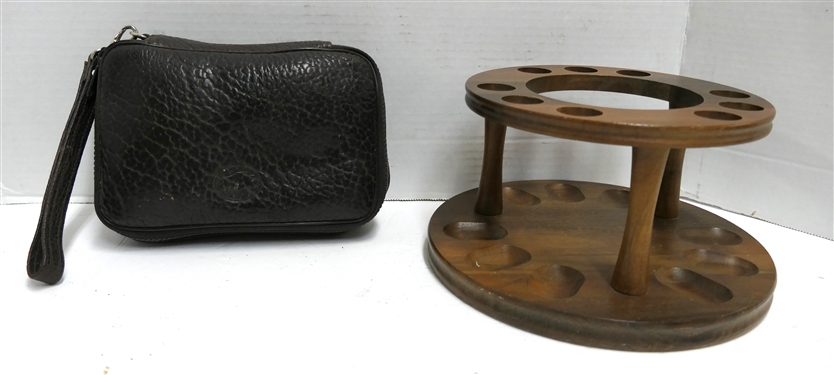 Martin Wess - Made in Germany Pipe Case - Pebbled Leather with Embossed Buffalo and Decatur Industries Walnut  9 Pipe Holder 