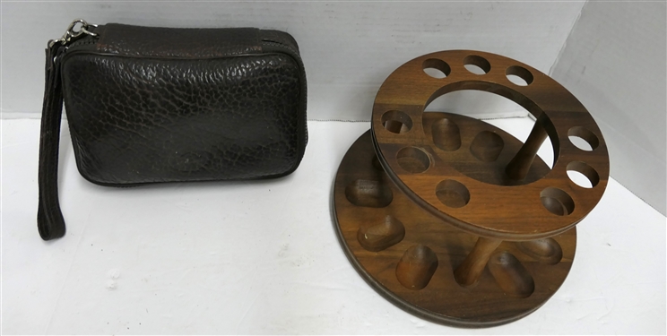 Martin Wess - Made in Germany Pipe Case - Pebbled Leather with Embossed Buffalo and Decatur Industries Walnut  9 Pipe Holder 