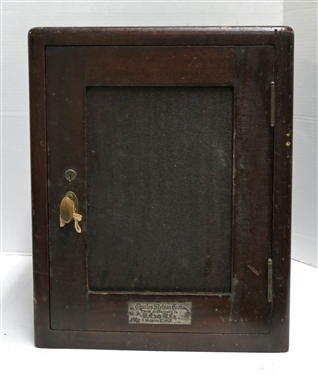 WWI Presentation Humidor Cabinet - Porcelain Lined with 1 Wooden Slat Shelf - Presentation Tag Charles Stetson Cook From His Friends In M.C. and M. Co. March 2nd 1917 - Cabinet Measures 17 Tall...