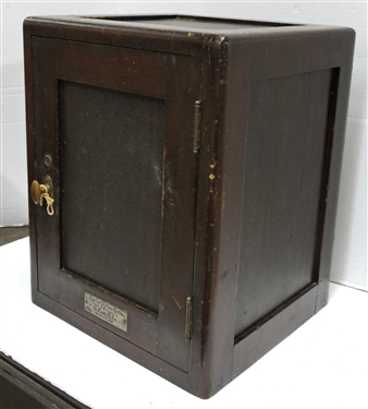 WWI Presentation Humidor Cabinet - Porcelain Lined with 1 Wooden Slat Shelf - Presentation Tag Charles Stetson Cook From His Friends In M.C. and M. Co. March 2nd 1917 - Cabinet Measures 17 Tall...