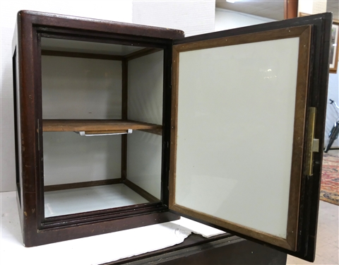 WWI Presentation Humidor Cabinet - Porcelain Lined with 1 Wooden Slat Shelf - Presentation Tag Charles Stetson Cook From His Friends In M.C. and M. Co. March 2nd 1917 - Cabinet Measures 17 Tall...