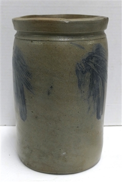 Virginia Blue and Gray Decorated Crock - Measures 10 Tall 6 1/2 Wide - Some Small Chips Around Top Edge 