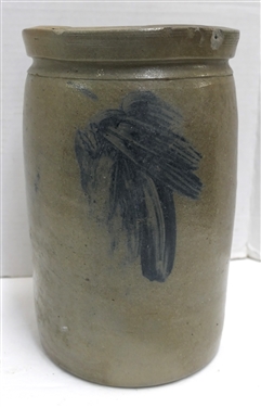 Virginia Blue and Gray Decorated Crock - Measures 10 Tall 6 1/2 Wide - Some Small Chips Around Top Edge 