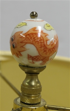 Early 20th Century Chinese Export Cylinder Vessel Converted to Table Lamp with Wood Base - Lamp Measures 17 To Bulb - Porcelain Dragon Finial