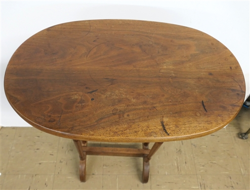 Nice Oval Walnut Table - Measures 27 1/2 Tall 20 1/2 By 12 1/2 