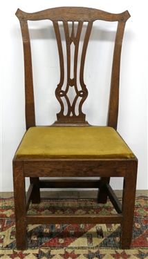 Pegged Oak Ribbon Back Side Chair with Velvet Upholstered Seat 