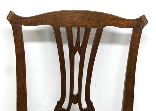 Pegged Oak Ribbon Back Side Chair with Velvet Upholstered Seat 