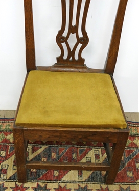 Pegged Oak Ribbon Back Side Chair with Velvet Upholstered Seat 