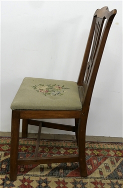 Pegged Chippendale Style Side Chair with Scalloped Apron - Needlepoint Upholstered Seat - Early Repair on Back 