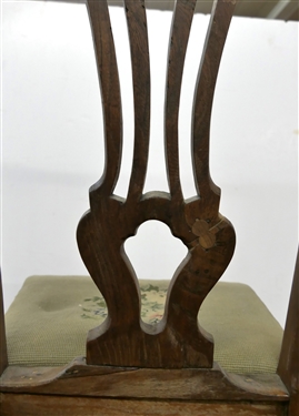 Pegged Chippendale Style Side Chair with Scalloped Apron - Needlepoint Upholstered Seat - Early Repair on Back 