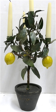 Pair of Metal Tole Painted Lemon Tree Candelabras - Each 4 Branch Candle Holder Measures 18 Not Including Candles