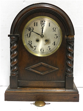 Wood Clock Case with Barley Twist Pilasters - Case Measures 14 1/2 Tall - NO WORKS - Missing 1 Trim Piece