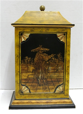 Asian Decorator Box with Lid - Measures 12 1/2 Tall 8 By 6  - Some Minor Paint Flaking Around Bottom Edge 