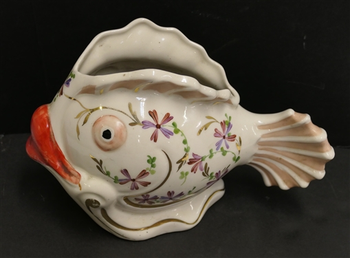 Hand Painted Fish Planter - Floral and Gold Details - Measures 7 tall 12 Tail to Mouth 