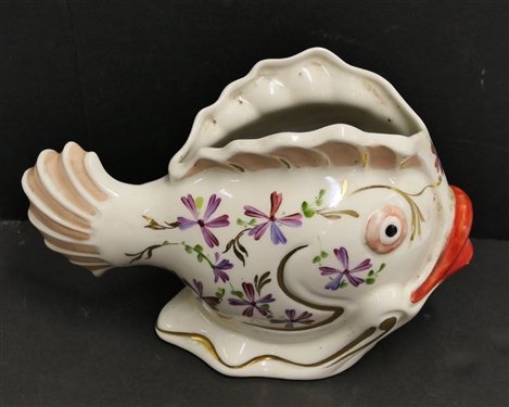 Hand Painted Fish Planter - Floral and Gold Details - Measures 7 tall 12 Tail to Mouth 