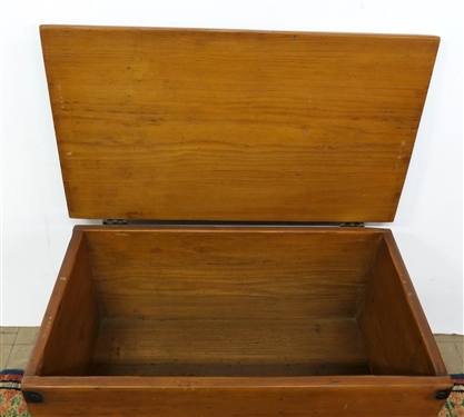 Antique Pine Miniature Blanket Box with Iron Reinforced Corners, Cut Nails,  Lift Top - Box Measures 13 Tall 20 by 12 